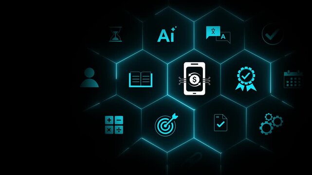 Digital payments interface with networking data, online transactions, mobile payment system, fintech solutions and secure payment. Motion graphics of money transfer concept