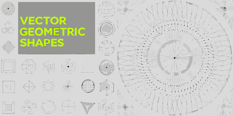 Vector Geometric Shapes Collection With Wireframe Design On Gray Background © Ripan