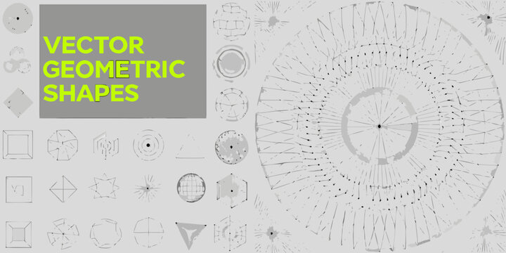Vector Geometric Shapes Collection With Wireframe Design On Gray Background
