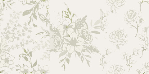 Botanical floral ornament a delicate hand drawn pattern with muted green tones © Ripan
