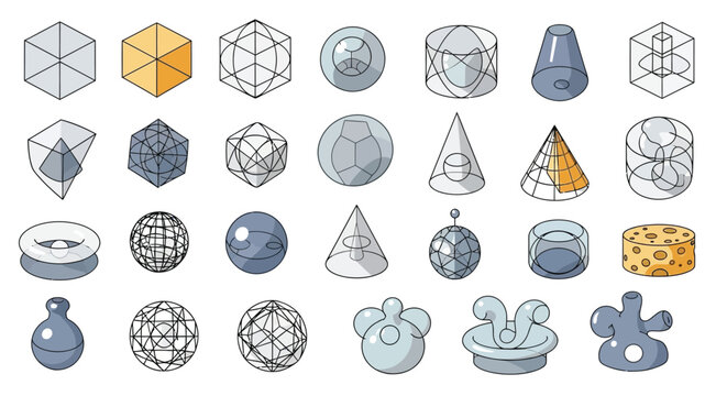 Geometric Solids And Shapes Vector Illustration With Blue Tones