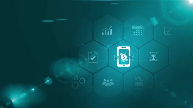 Digital payments interface with networking data, online transactions, mobile payment system, fintech solutions and secure payment. Motion graphics of money transfer concept