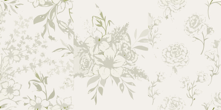 Botanical floral ornament a delicate hand drawn pattern with muted green tones