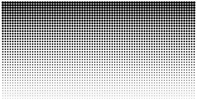 Abstract Black Halftone Dots Gradient Overlay PNG, Large to Small Dot Fade Effect on Transparent Background