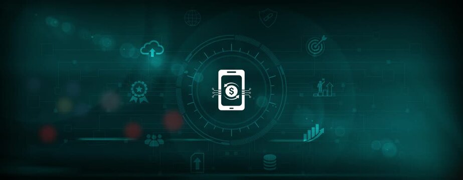 Digital payments interface with networking data, online transactions, mobile payment system, fintech solutions and secure payment. Motion graphics of money transfer concept
