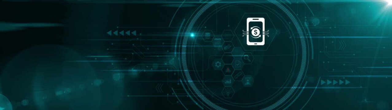 Digital payments interface with networking data, online transactions, mobile payment system, fintech solutions and secure payment. Motion graphics of money transfer concept