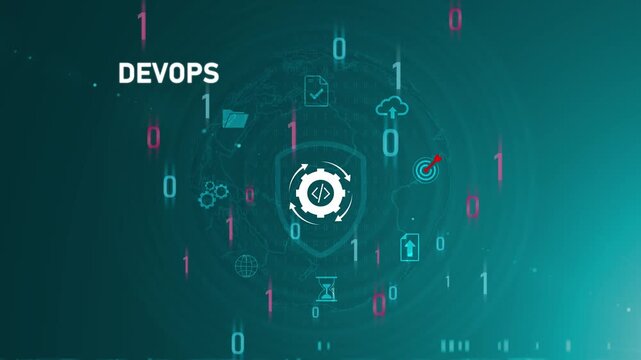 Software engineer hand holding DevOps interface on digital screen, continuous integration delivery, automation workflow, development operations and Motion graphics of devops concept