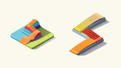 Fototapeta premium Vibrant Isometric Staircase Structures Abstract Geometric Designs with Colorful Gradient Treads