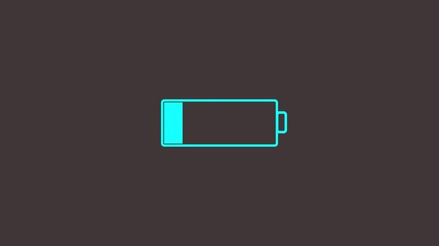 Cyan battery charge level icon indicator graphic a digital graphic animation displaying a simple blue indicating a fifty percent against a dark gray background power energy status capacity full