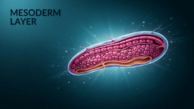 Mesoderm layer of an embryo showing cells and tissues forming the middle layer of the body  Science and medical concept
