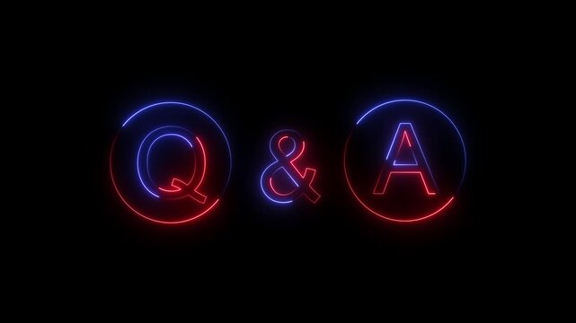 Dual color neon q and a graphic animated q and a letters featuring red and blue colors in a sleek minimalist design red blue glowing questions answers red blue glowing questions answers
