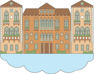 Fototapeta premium Venice city skyline building. Flat design line illustration concept. Isolated icon on white background