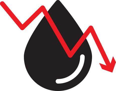 Oil with red zigzag falling trend of barrel price, decrease of earning and global economics, crisis.