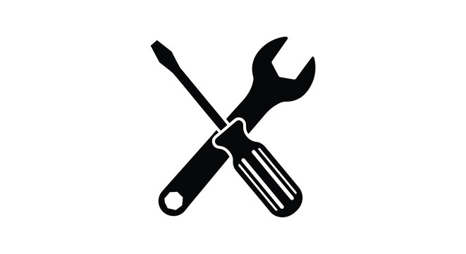Screwdriver And Wrench Silhouette Black Icons On White Background