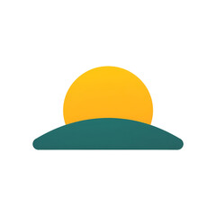 Fototapeta premium Sunrise Over Horizon: A simple yet evocative graphic representing a sunrise over a stylized horizon. The warm yellow sun peeks over a calm green landscape, symbolizing new beginnings and hope.