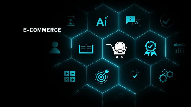 Online seller e-commerce interface on digital screen, digital marketplace platform, online shopping system, payment gateway and Motion graphics of shopping concept