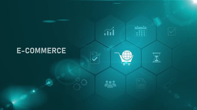 Online seller e-commerce interface on digital screen, digital marketplace platform, online shopping system, payment gateway and Motion graphics of shopping concept