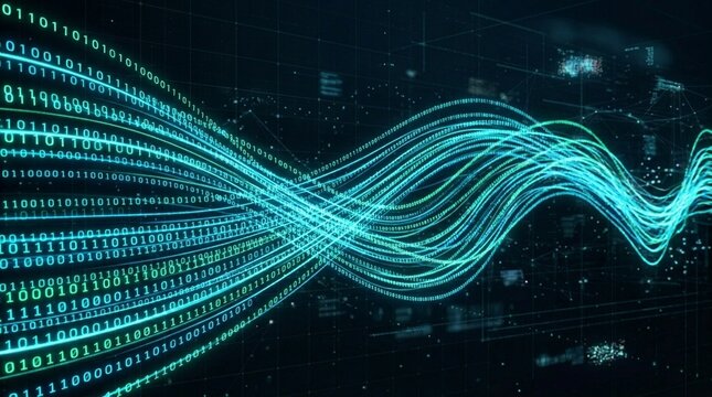 Flowing Stream of Glowing Binary Code Dark Digital Space &ndash; Data Transfer Technology Concept 4K Loop