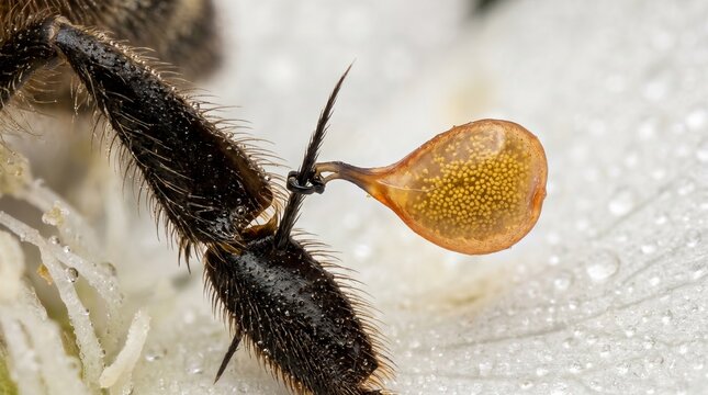 The Pollen Bomb: Milkweed Pollinium Attached to a Single Insect Leg Hair