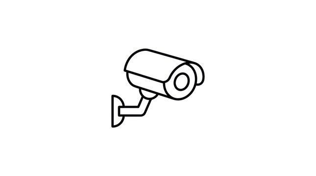 Simple outline icon of a security camera mounted on a wall for surveillance purposes