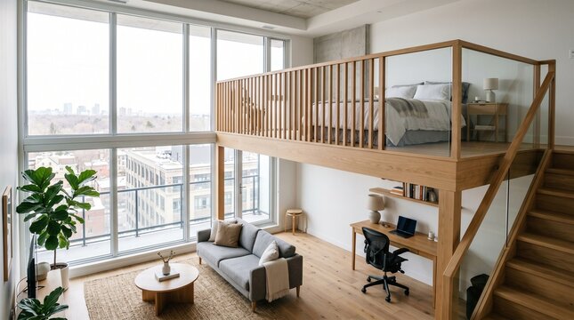 Minimalist Wooden Loft Apartment with Bright Open Concept Layout