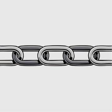 Metal chain link illustration in grayscale on white background