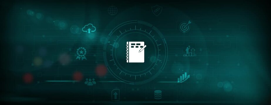 Agenda interface and strategic planning board. Task alignment, schedule tracking, business priorities and workflow organization. Motion graphics of data collection concept