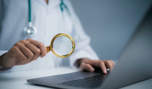 Medical research and healthcare investigation with clinical analysis patient data review diagnostic evaluation healthcare auditing quality assessment and evidence based decision making