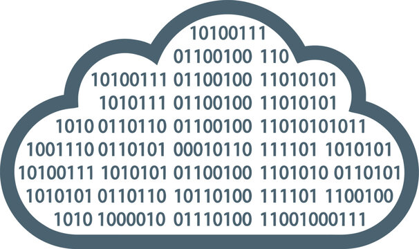 Digital cloud icon with binary code inside flat style