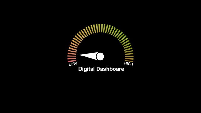 Digital dashboard gauge metric display a digital graphic showcasing a measuring scale with indicators for low to high performance tracking indicator interface meter data scale