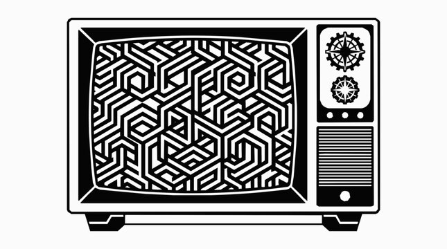 Vintage tv - Vintage Retro Television Illustration featuring a complex Geometric Maze on the screen with an Isometric Pattern and Labyrinth Screen