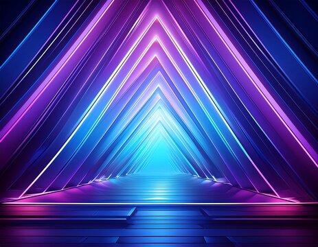 abstract background with blue and purple triangle shapes creating an illuminated tunnel effect deep shadows in their interior