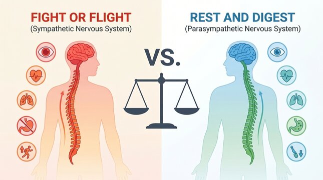 Fight or flight vs rest and digest nervous system infographic