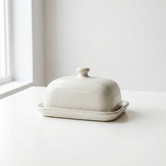 Fototapeta premium Ceramic Butter Dish Mockup on Clean White Background