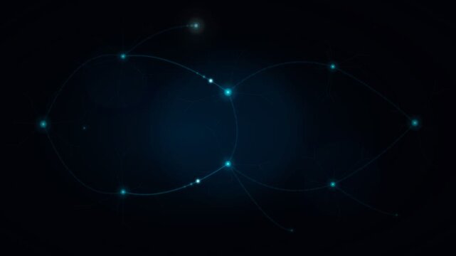 Glowing blue network connections, constellation pattern, neon lines and dots, futuristic technology background, abstract dark visual effects