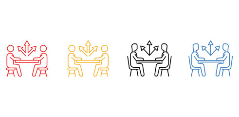 Fototapeta premium Business people sitting at table and communicating on abstract meeting concept line icon.