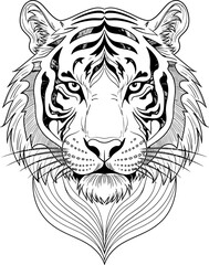 Obraz premium Tiger head silhouette with flowing mane during a stylized depiction isolated on white background