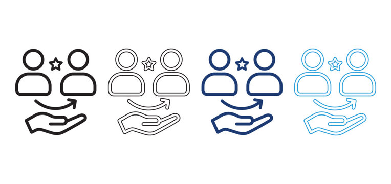 Two people and star symbol above open hand representing human resources talent support.
