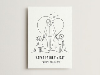 Fototapeta premium Fathers day card line art illustration of dad with children 'we love you dad'