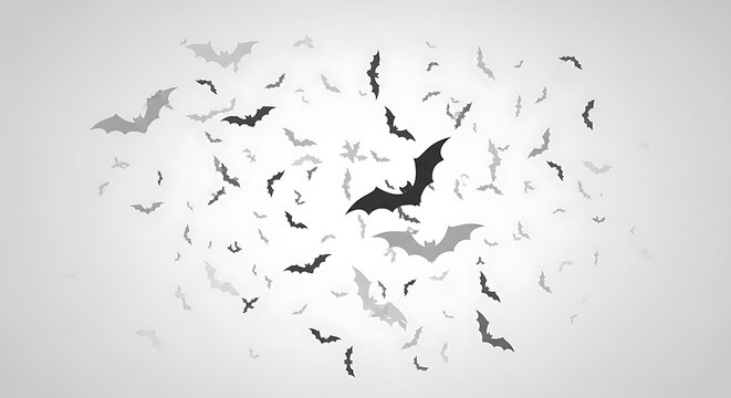 Spooky Bat Swarm Flying Isolated on White Background