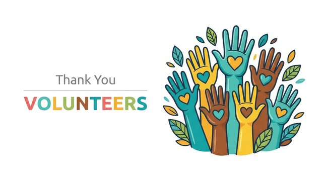 Thank you volunteers hands with hearts