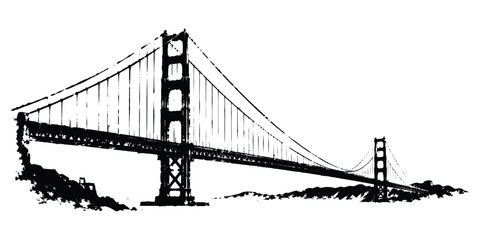 Fototapeta premium Suspension bridge panorama landscape vector illustration architectural.