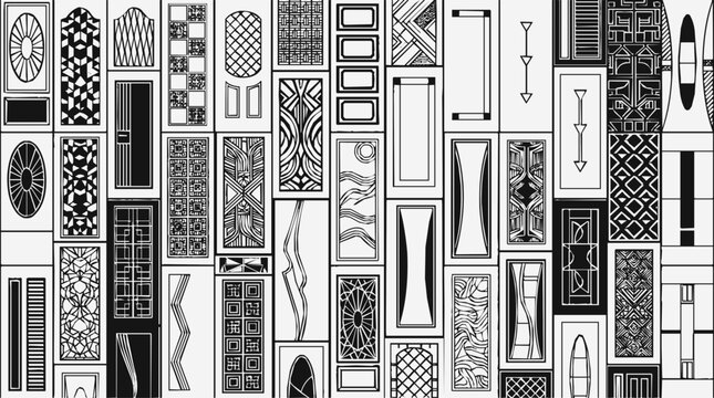 Collection of Decorative Geometric Panel Designs and Pattern Elements featuring Ornament Motifs for Architectural and Interior Decor Projects