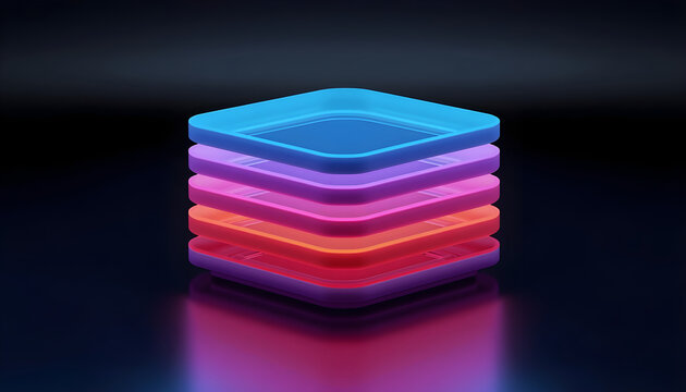Neon colored stacked squares with gradient effect