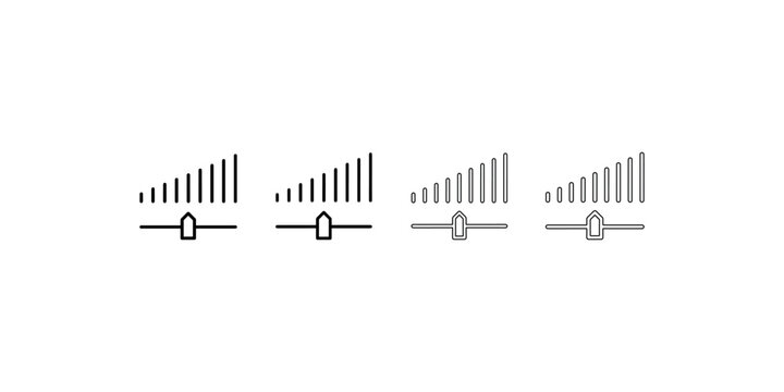 Audio signal level indicator slider icon set showing volume control and sound frequency adjustments for multimedia players and music production software.