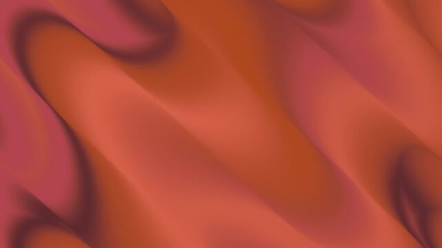 Abstract flowing silk cloth texture background video with smooth liquid wave motion of dark orange and magenta colored satin fabric surface wallpaper.