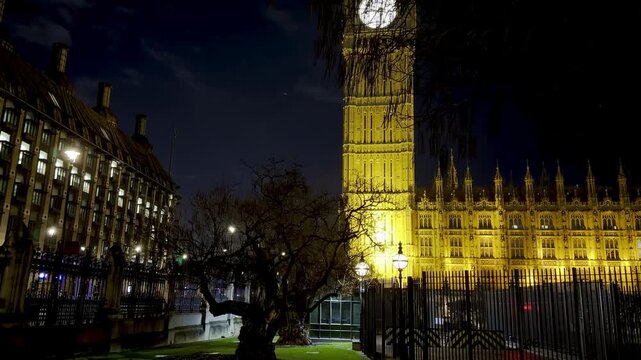 London, UK - April 8, 2026: Big Ben and House of Parliament at Night. Westminster and Big Ben. Westminster bridge at night. Englad. House of Parliament Night. Evening reflection, calm river, cityscape