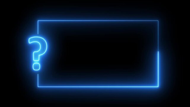 Glowing blue neon frame with animated question mark symbol on black background, for tech presentations