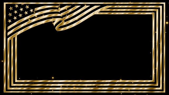 Animated gold frame with a waving American flag and sparkling stars, designed as a broadcast overlay for patriotic events, political content, and national holiday presentations. 2 in 1