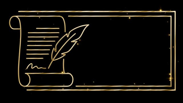 Elegant gold patriotic scroll frame with a feather pen icon, suitable for legal themes, constitutional content, and national heritage designs